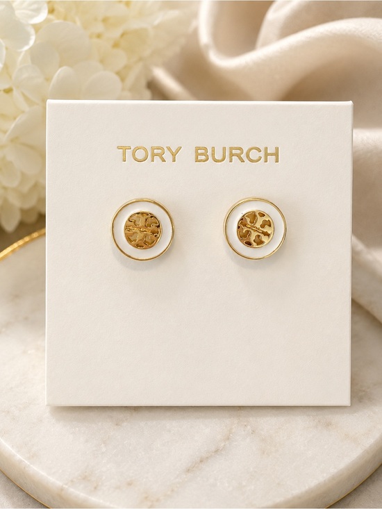 Tory Burch Jewelry - Tory Burch Gold and White Enamel Logo Disc Studs